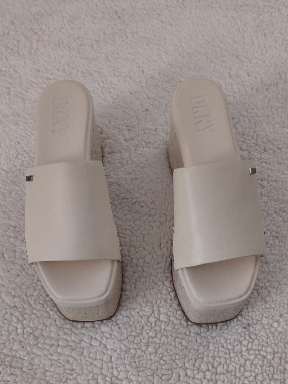 Dkny Cream Slide Mules with Cork Platform